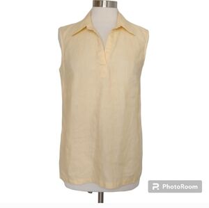 100% Linen Liz Claiborne Shirt LIZSPORT Yellow Sleeveless Top